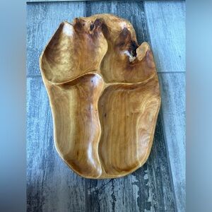 Natural Wooden Divided Serving Platter Hand Crafted Art Extra Large Size